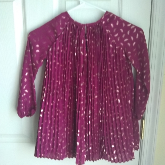 Gorgeous purple pleated dress with gold feathers - Picture 2 of 8